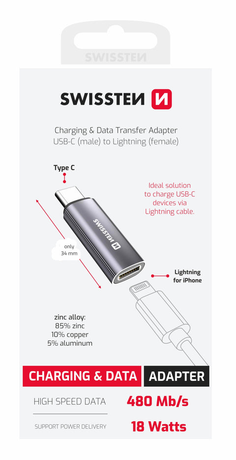 Swissten USB-C To Lightning OTG Adapter - 73501219 - Silver