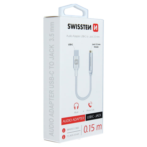 Swissten Textile 3.5mm Jack To USB-C Adapter - 73501302 - 0.15m - Silver