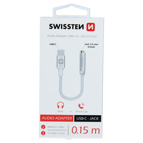 Swissten Textile 3.5mm Jack To USB-C Adapter - 73501302 - 0.15m - Silver
