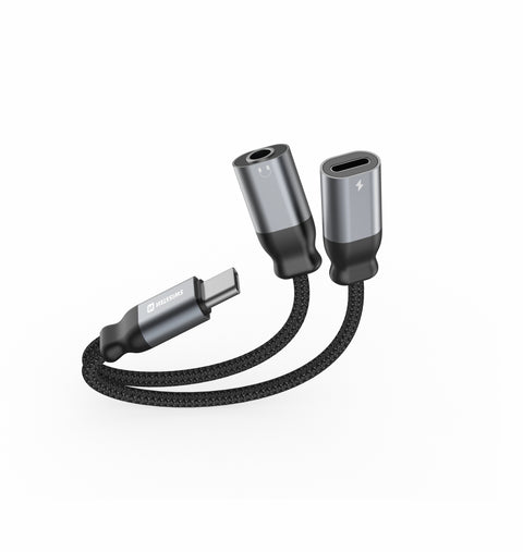 Swissten Textile USB-C Charging & 3.5mm Audio Adapter - 73502301 - 0.12m - Black