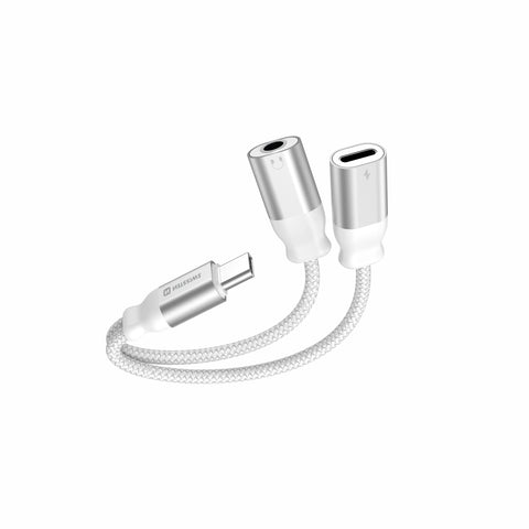 Swissten Textile USB-C Charging & 3.5mm Audio Adapter - 73502304 - 0.12m - White