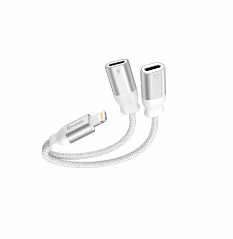 Swissten Textile Lightning To Dual USB-C Charging Adapter - 73502306 - 0.12m - White