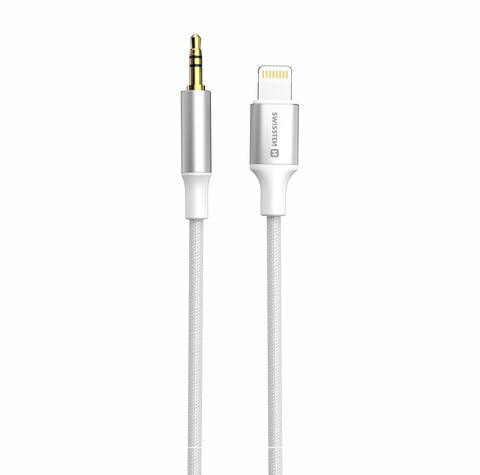 Swissten Textile 3.5mm Jack (Male) To Lightning Audio Adapter - 73502308 - 1.5 Meter - White