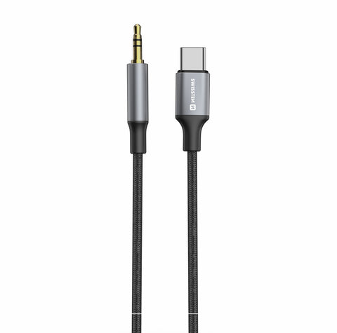 Swissten Textile 3.5mm Jack (Male) To USB-C Audio Adapter - 73502309 - 1.5 Meter - Black