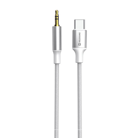 Swissten Textile 3.5mm Jack (Male) To USB-C Audio Adapter - 73502310 - 1.5 Meter - White