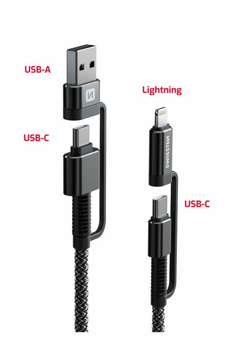 Swissten Aramid Reinforced 4-in-1 Data Cable - 74501101 - 1.5m - Grey