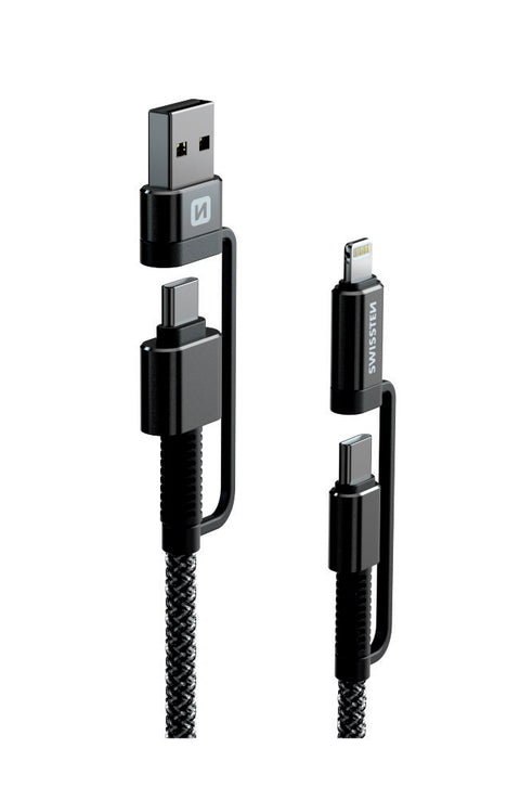 Swissten Aramid Reinforced 4-in-1 Data Cable - 74501101 - 1.5m - Grey