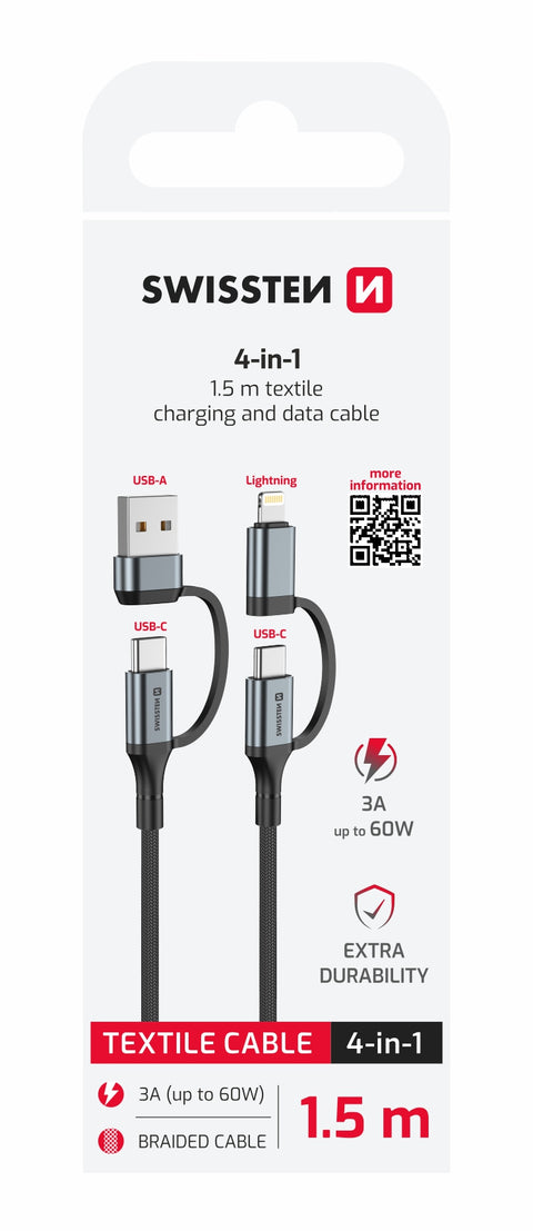 Swissten Textile 4-in-1 USB-C Cable - 74501102 - 1.5 Meter