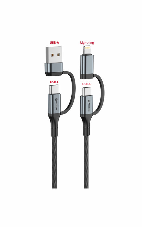 Swissten Textile 4-in-1 USB-C Cable - 74501102 - 1.5 Meter