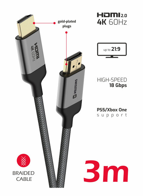 Swissten 4K 60Hz HDMI Cable - 75501103 - 3 meter