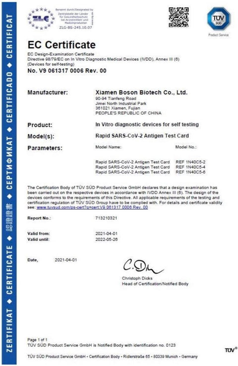 Boson - Rapid SARS-CoV-2 Antigen Self Tester - 5pc Pack