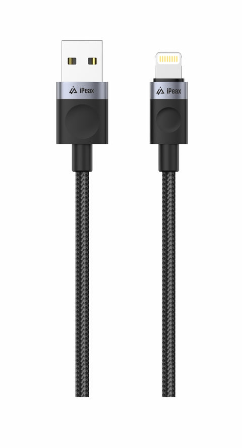 iPeax Textile USB-A To Lightning Cable - 90010104 - 1 meter - Black