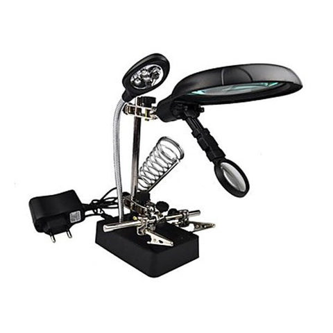 MG16129-C Welding Magnifying Glass 5 LED Auxiliary Clip - Magnifier 3 In 1 - Hand Soldering Solder Iron - Stand Holder Station