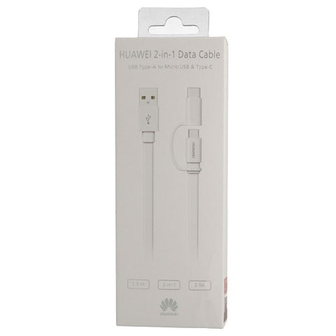 Huawei 2-in-1 Data Cable - USB-A to Micro USB & Type-C - 1.5m - White - AP55S 4071417