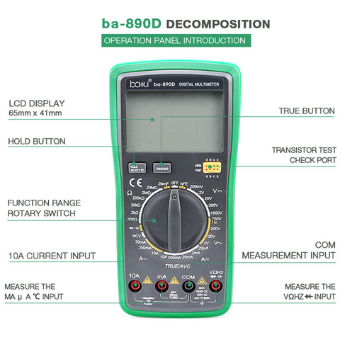 Baku Pro Universal Digital Multi-functional Multimeter - BA-890D