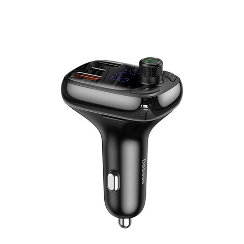 Baseus Car Charger Bluetooth FM Transmitter T-Typed Smart Quick Charger MP3 - Black