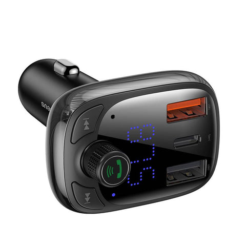 Baseus Car Charger Bluetooth FM Transmitter T-Typed Smart Quick Charger MP3 - Black
