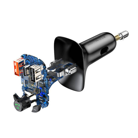 Baseus Car Charger Bluetooth FM Transmitter T-Typed Smart Quick Charger MP3 - Black