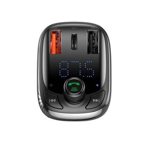 Baseus Car Charger Bluetooth FM Transmitter T-Typed Smart Quick Charger MP3 - Black