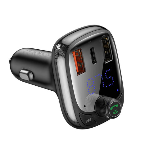Baseus Car Charger Bluetooth FM Transmitter T-Typed Smart Quick Charger MP3 - Black