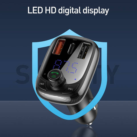 Baseus Car Charger Bluetooth FM Transmitter T-Typed Smart Quick Charger MP3 - Black