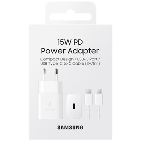 Samsung 15W Power Adapter + USB-C to USB-C Cable - EP-T1510XWEGEU - White