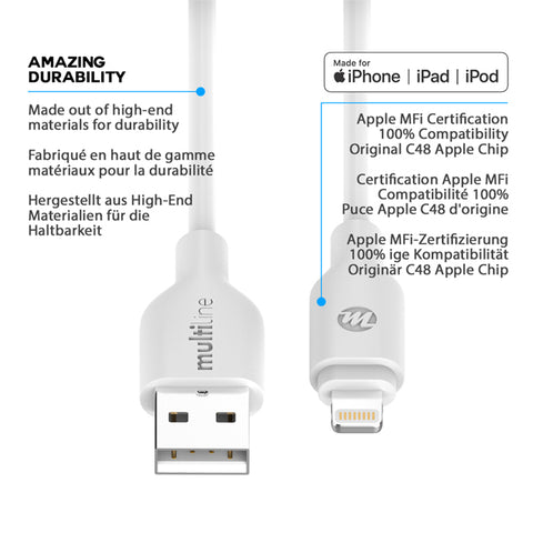 Multiline Prime Power Lightning (MFi) to USB Cable - 1 meter - MW-P100L