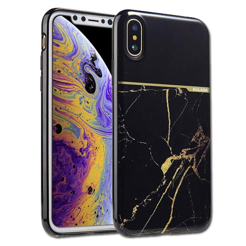 Apple iPhone X - Sulada Marble TPU Case - Black