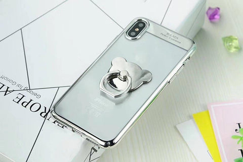 Apple iPhone 7/iPhone 8 - Sulada Bear Finger Holder TPU Case - Silver