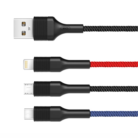 XO 3 in 1 Fast Charge USB Cable - Micro + Lightning + Type-C - NB54