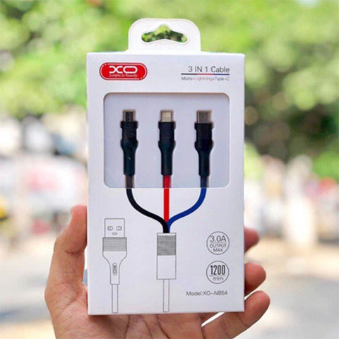 XO 3 in 1 Fast Charge USB Cable - Micro + Lightning + Type-C - NB54