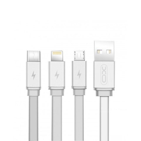 XO 3 in 1 Charge USB Charge Cable - Micro, Lightning and Type-C Connectors incl. - NB18 - Silver