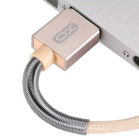XO Spring Durable Braided Lightning to Charge & Sync USB Cable - 100CM NB27 - Gold