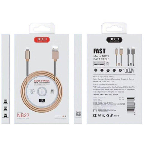 XO Spring Durable Braided Lightning to Charge & Sync USB Cable - 100CM NB27 - Gold