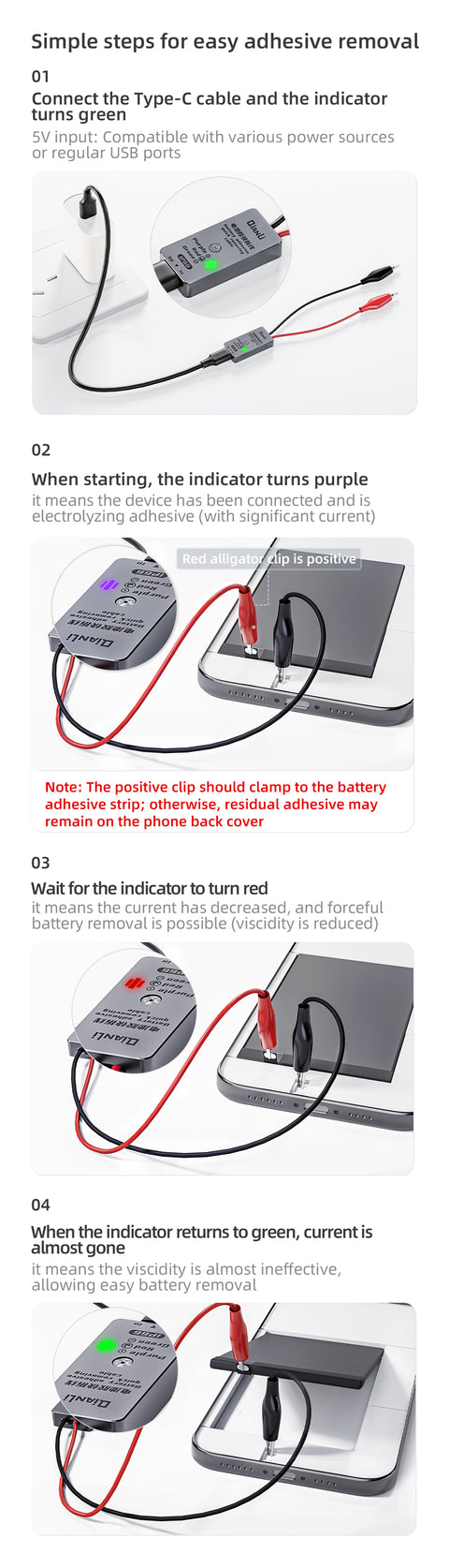 QIANLI  iP66 Battery Adhesive Quick Removing Cable - For iPhone