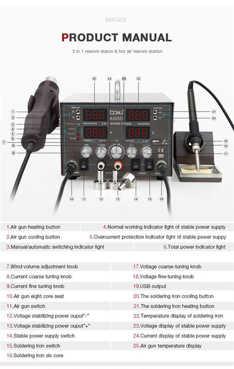 Baku Soldering and Heatgun Station  BA-8305D 220V