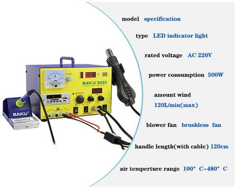 Soldering, Heatgun and Power Supply Station 3 in 1 Baku BK-909S