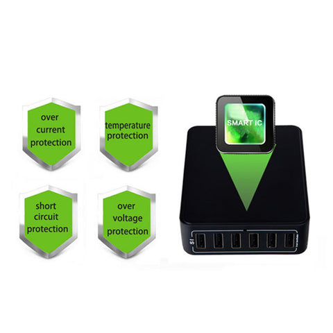 Smart Identification - ICH-S03 - 6 Port Desktop USB Charger - Black