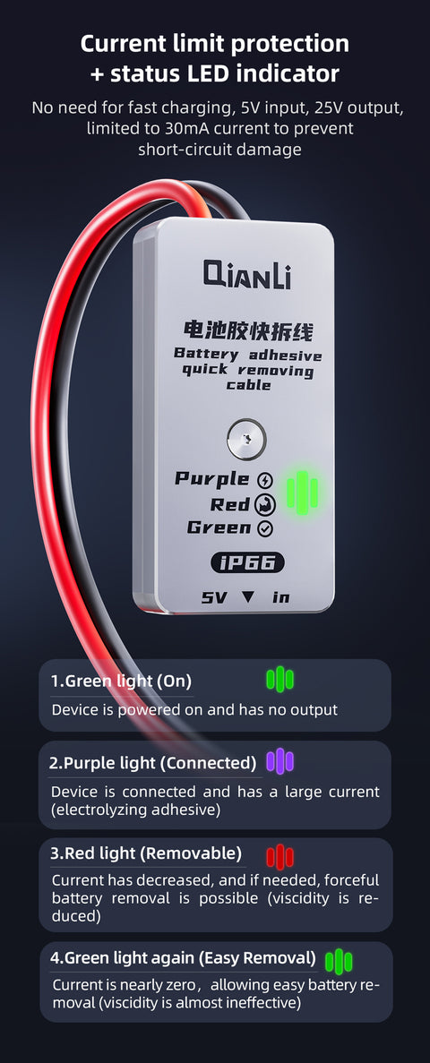 QIANLI  iP66 Battery Adhesive Quick Removing Cable - For iPhone