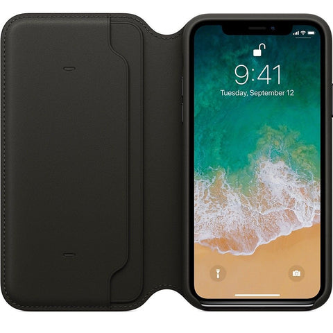 Apple iPhone X - Leather Folio Book Case - Black