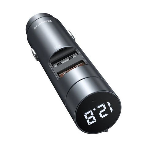 Baseus Car Charger Bluetooth FM Transmitter BT5.0, PPS, QC3.0, AFC, FCP, 2xUSB 18W Gray (CCNLZ-D0G)
