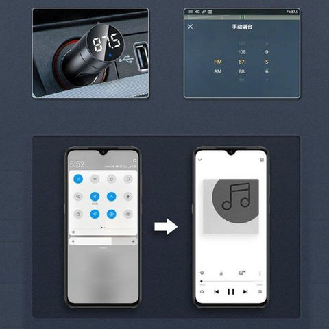 Baseus Car Charger Bluetooth FM Transmitter BT5.0, PPS, QC3.0, AFC, FCP, 2xUSB 18W Gray (CCNLZ-D0G)