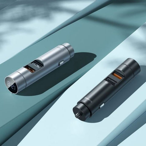 Baseus Car Charger Bluetooth FM Transmitter BT5.0, PPS, QC3.0, AFC, FCP, 2xUSB 18W Gray (CCNLZ-D0G)