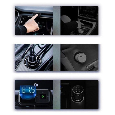 Baseus Car Charger Bluetooth Fm Transmitter T-typed S-16 with display 2xUSB MicroSD Black (CCTM-F01)