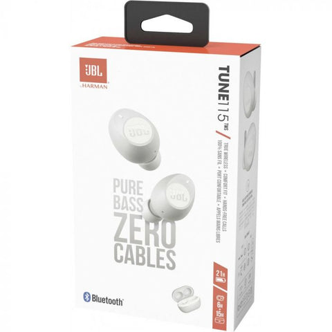 JBL Tune 115 TWS Bluetooth Wireless In-Ear Earbuds - White - EU