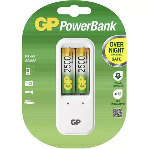 GP Battery Charger PB410GS250 + 2pcs AA NiMH, 2500mAh