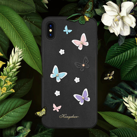 Kingxbar Apple iPhone XR - 3D Crystals PU Leather Case - Butterfly Black
