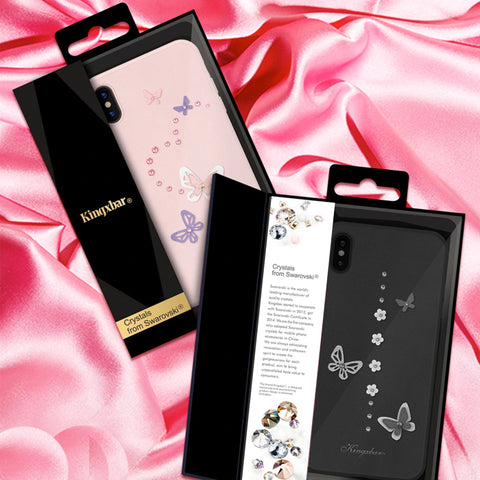 Kingxbar Apple iPhone XR - 3D Crystals PU Leather Case - Butterfly Black