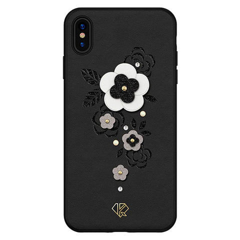 Kingxbar Apple iPhone X/XS - 3D Crystals PU Leather Case - Flower Black