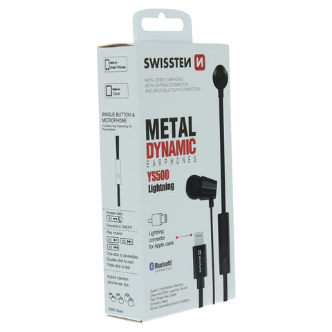 Swissten Lightning Earbuds Dynamic - YS500 - 51108001 - With Built-In Microphone - Black